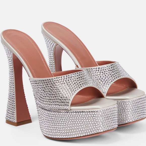 Amina Muaddi Shoes - Amina Muaddi Silver Crystal Platform Heels